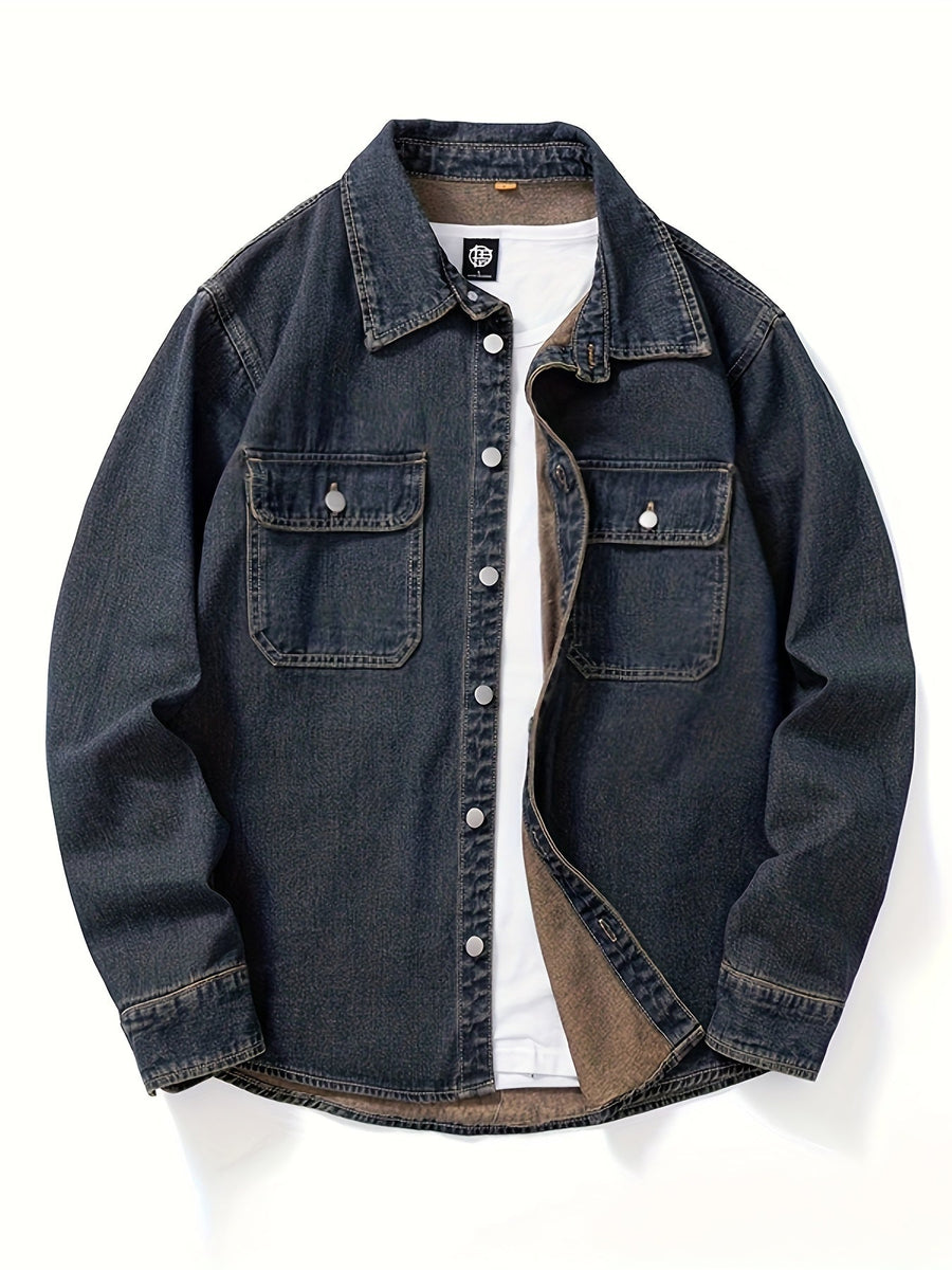 Surchemise Homme Décontractée en Jean à Manches Longues et Poches Poitrine