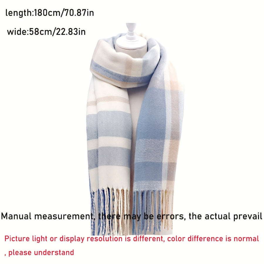 Écharpe douce à carreaux motif plaid avec franges - Rose et gris