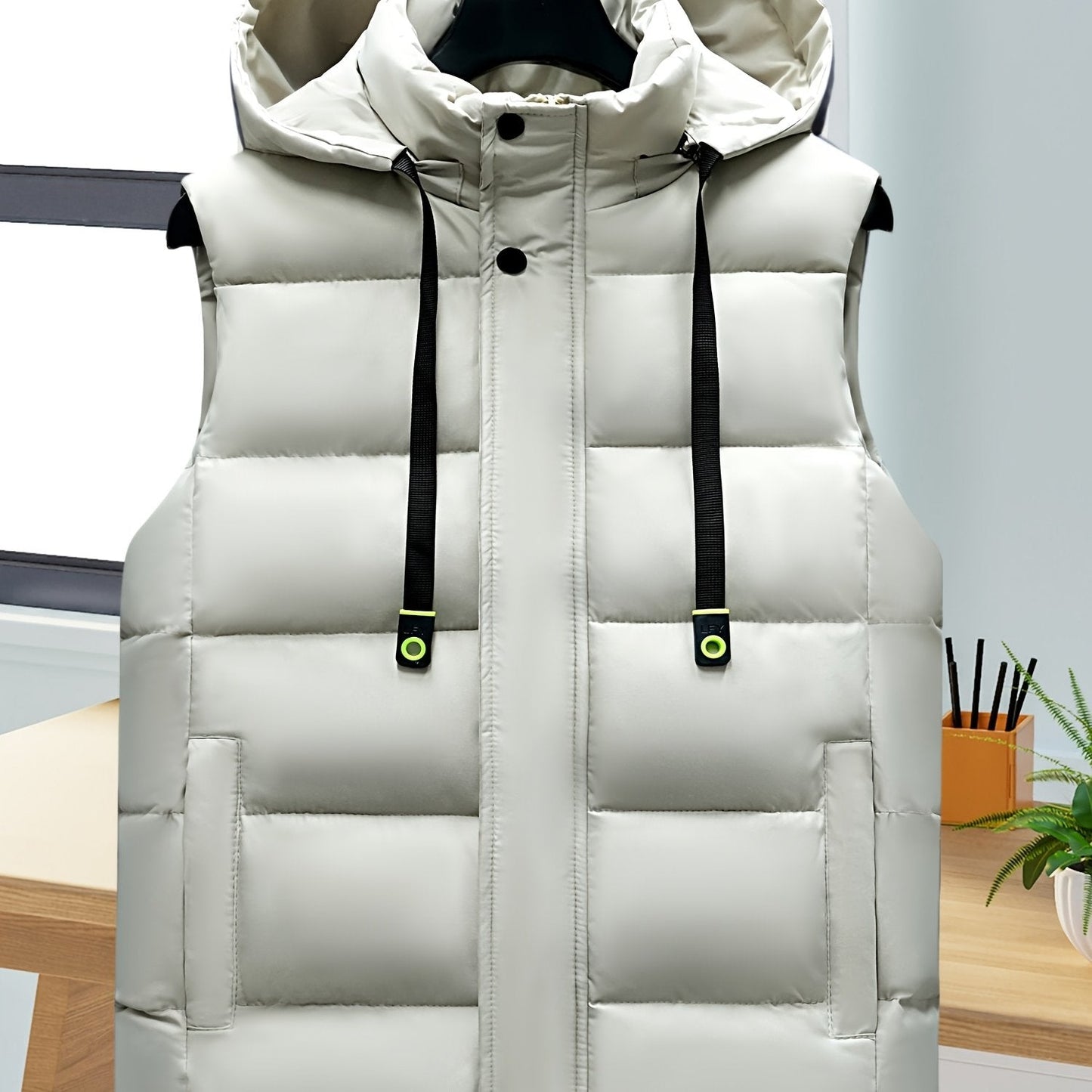 Doudoune sans manches à capuche matelassée pour homme Beige