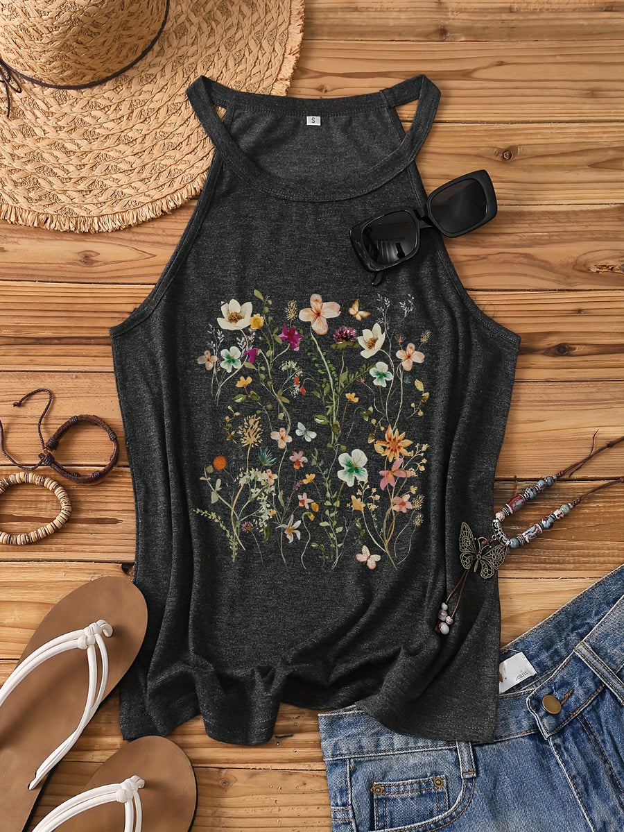 Débardeur Femme Style Bohème à Motif Fleurs Sauvages – Idéal Été et Loisirs
