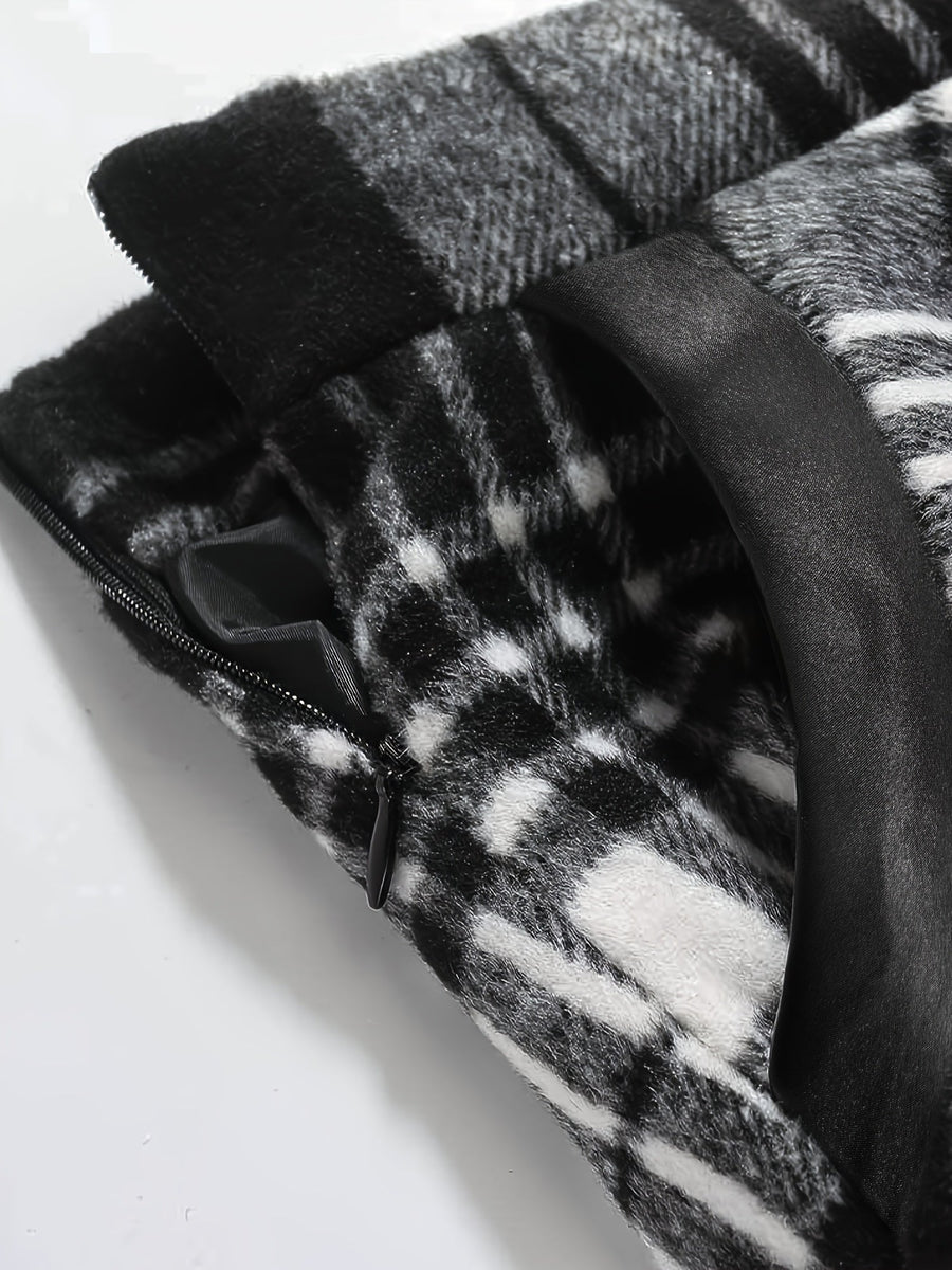 Jupe longue évasée à carreaux style écossais noir et blanc pour femme