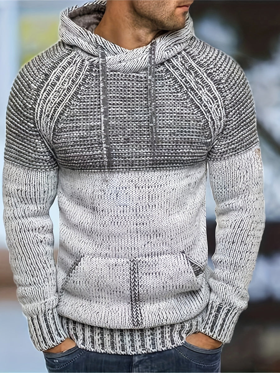 Sweat à Capuche Homme Bicolore Gris Tricot Texturé