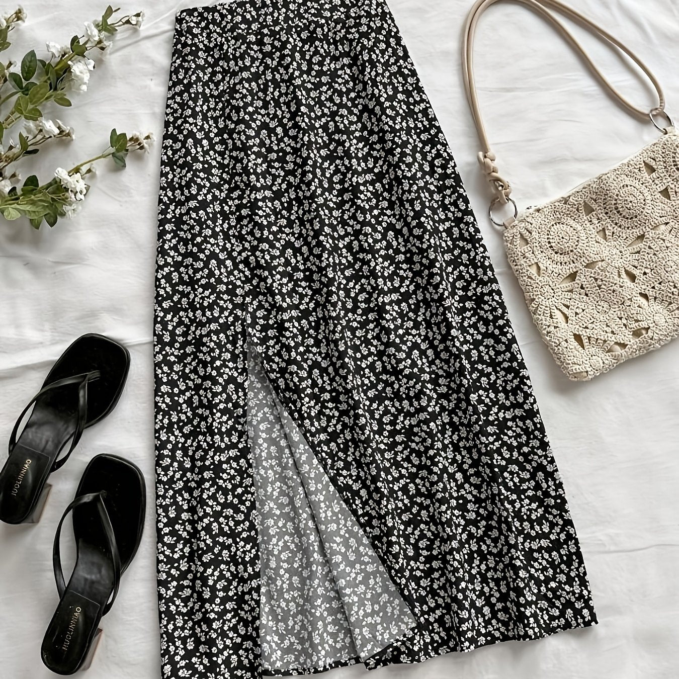 Women's mid-length bohemian style floral slit skirt – Casual elegance for summer