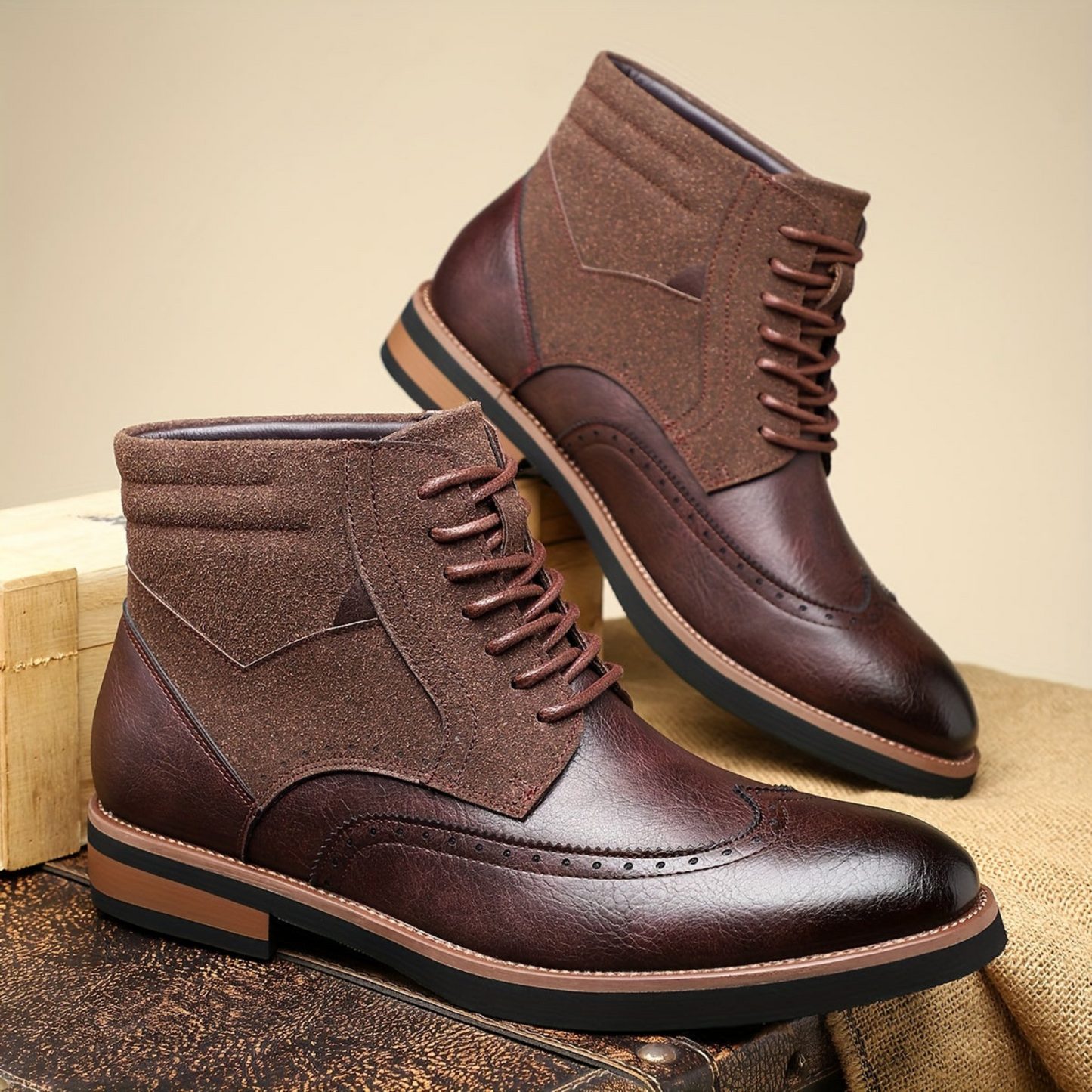Bottes Chukka homme brogues bicolores à lacets style habillé