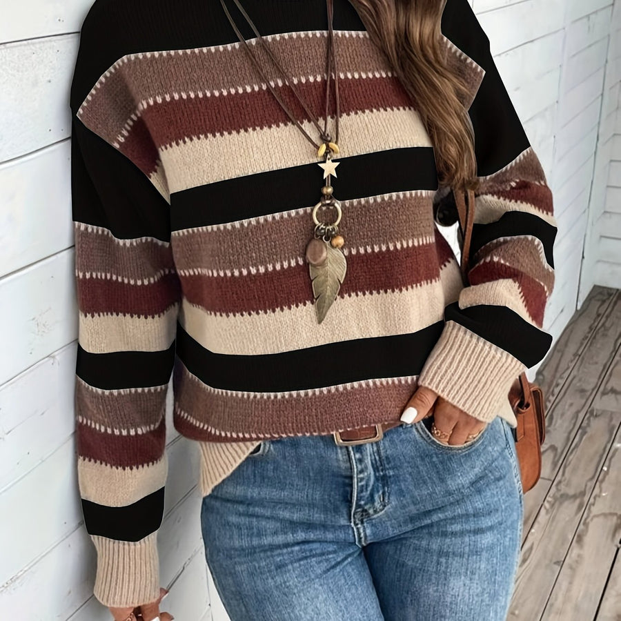 Pull rayé coloré col rond manches longues