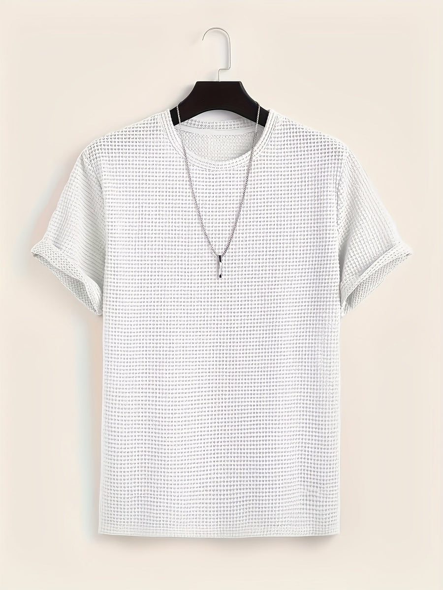 T-shirt décontracté à manches courtes pour homme style moderne avec texture ajourée