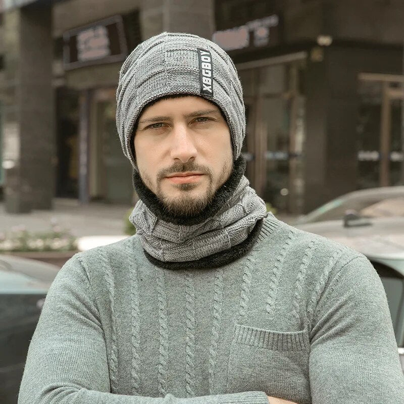 Lined Knitted Beanie and Neck Warmer, Burgundy