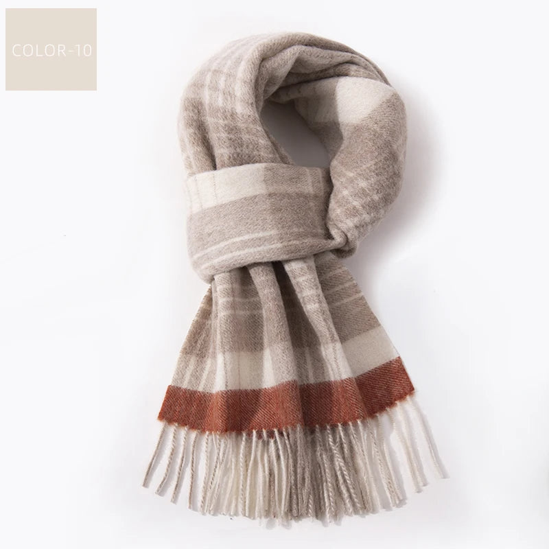 Soft Winter Scarf with Multicolored Checks and Fringes