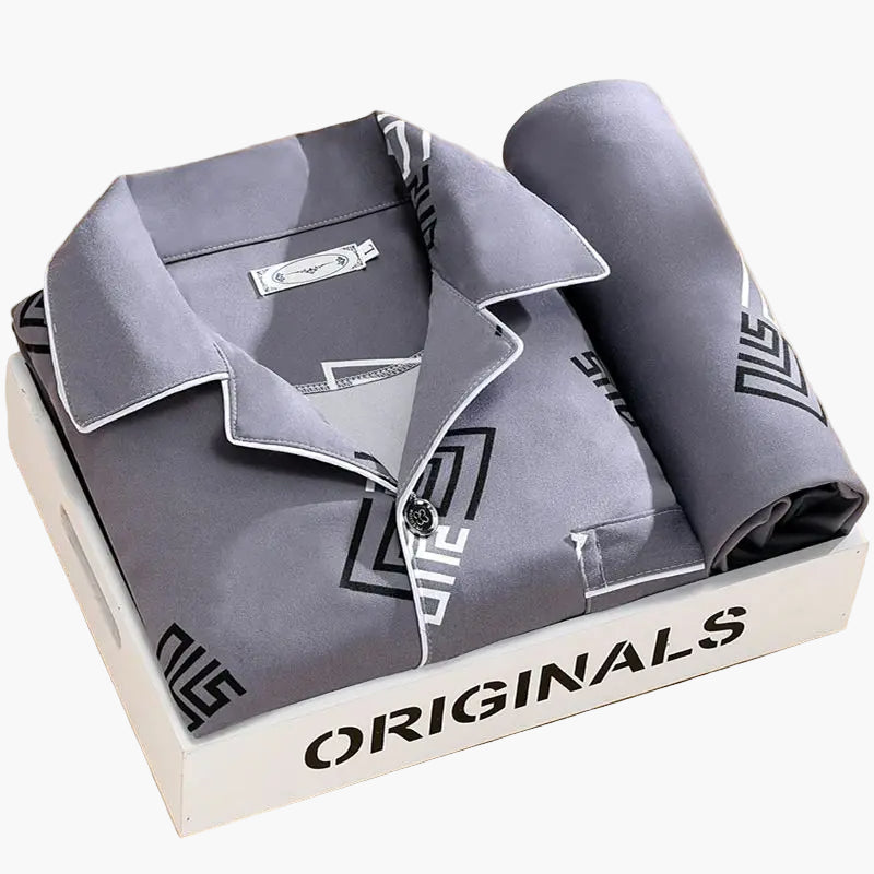 Pyjama Homme Élégant Motif Plumes – Ensemble Confort Nuit et Détente