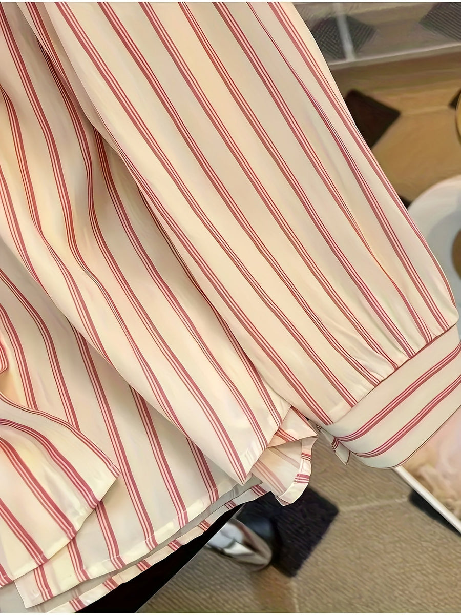 Chemise rayée femme à manches longues avec fausse écharpe nouée devant
