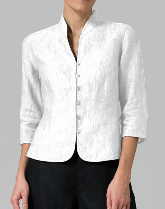Chaqueta femenina elegante estilo mandarín versátil para oficina y ocasiones formales