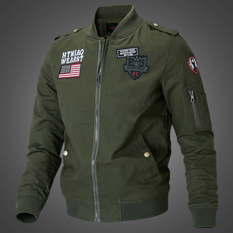 Militärische Bomberjacke für Herren mit Aufnähern und Reißverschluss