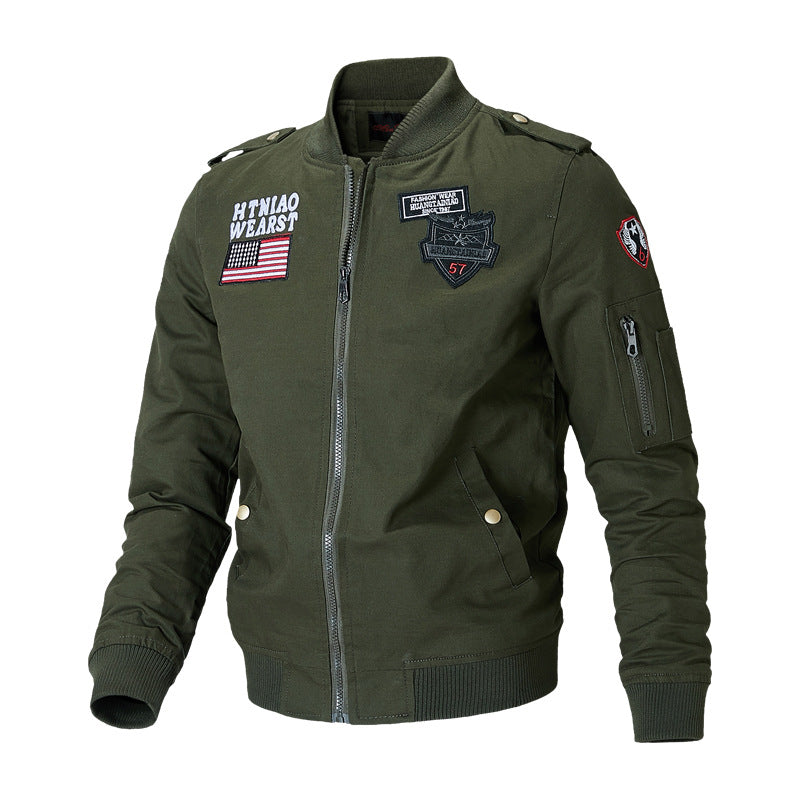 Militärische Bomberjacke für Herren mit Aufnähern und Reißverschluss