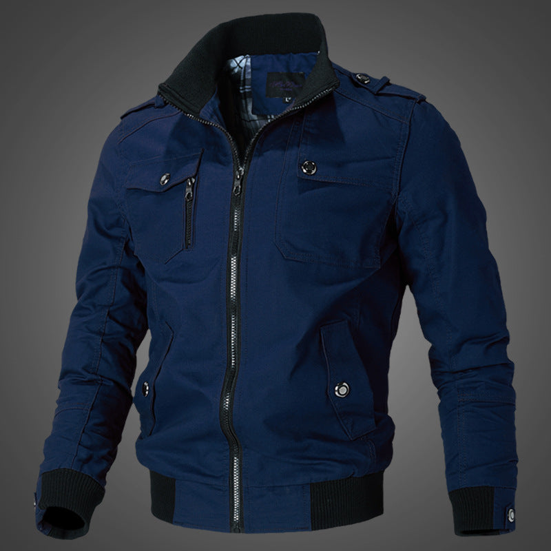 Blouson aviateur homme beige col montant multi-poches