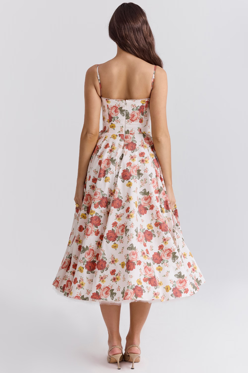 Robe de soirée élégante femme style princesse bustier jupe midi évasée