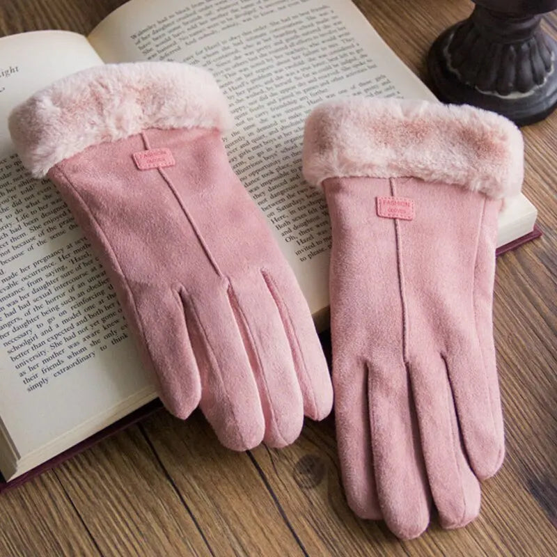 Gants Hiver Doux avec Revers en Fausse Fourrure