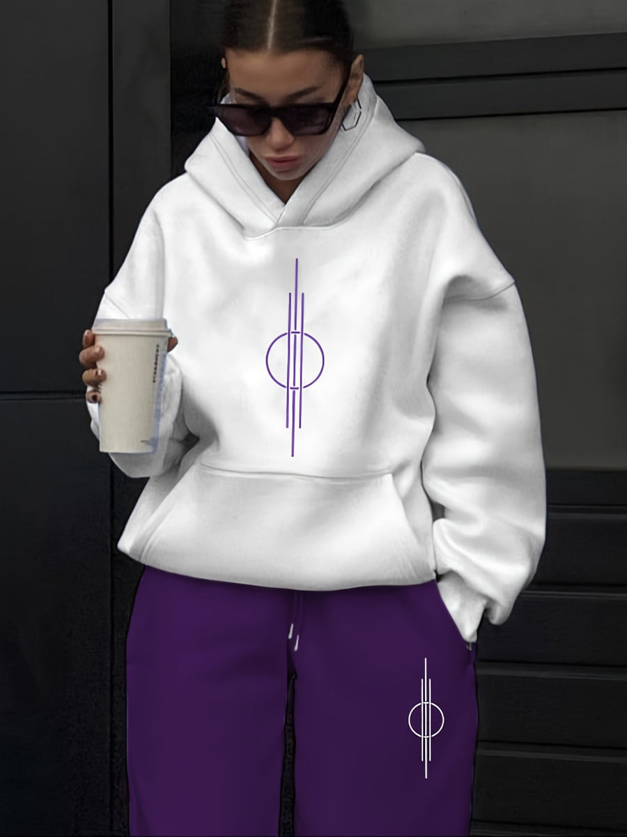 Ensemble survêtement femme blanc et violet motif géométrique