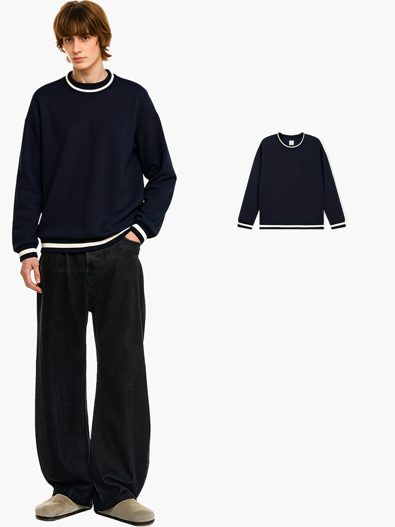 Ronde hals trui voor heren, casual stijl voor avonduitjes