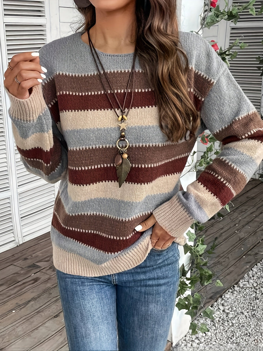 Pull rayé coloré col rond manches longues