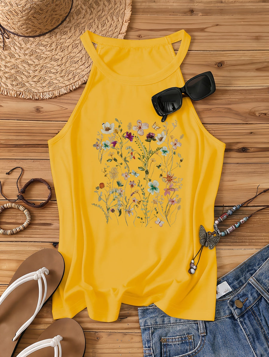 Débardeur Femme Style Bohème à Motif Fleurs Sauvages – Idéal Été et Loisirs