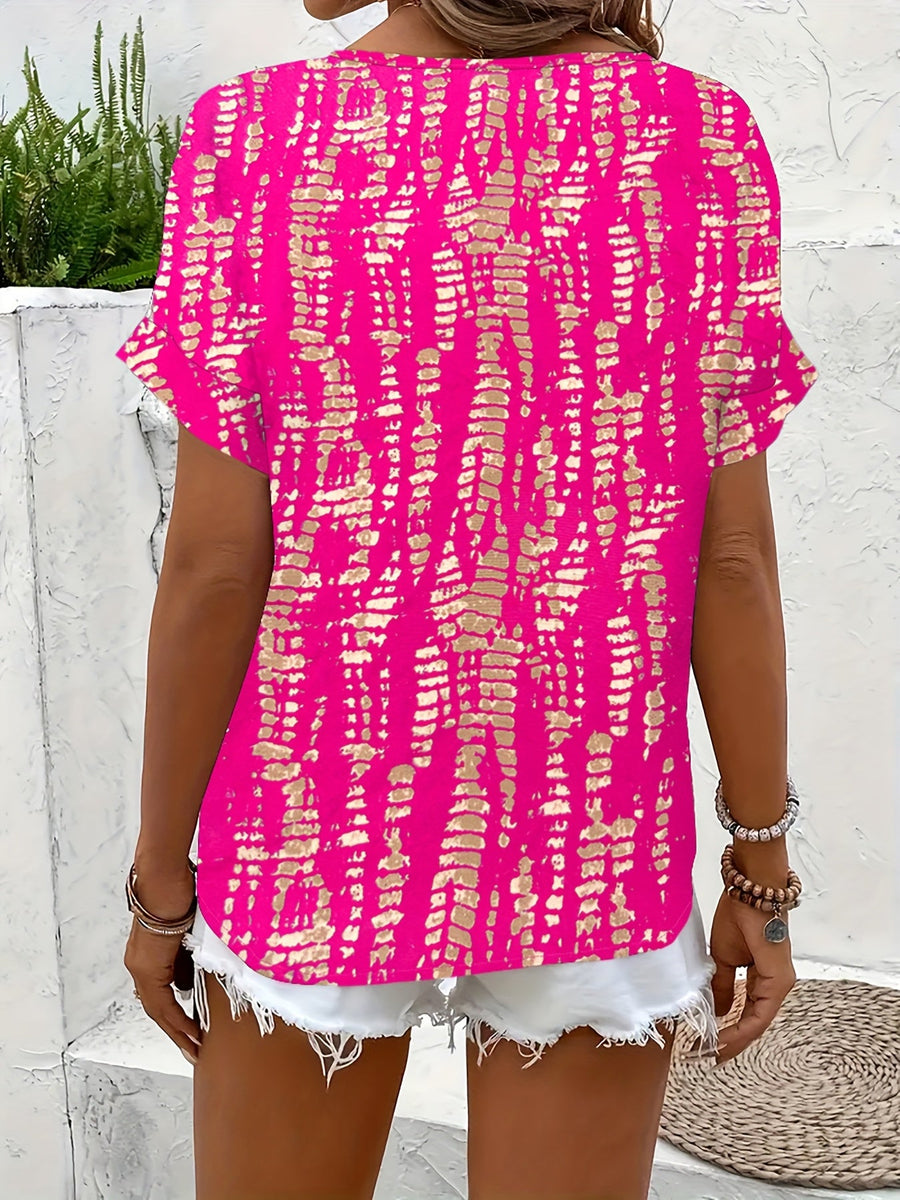 Elegant printed short-sleeve blouse for women – Chic casual style, perfect for summer and weekends