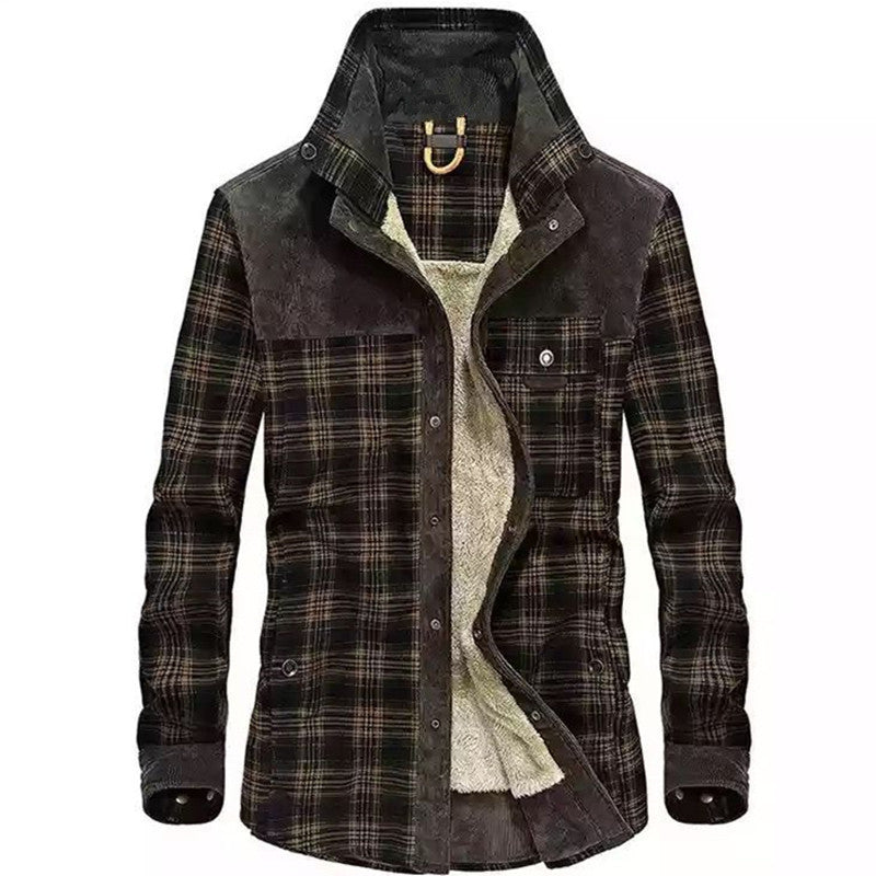 Chemise à carreaux doublée molletonnée pour homme avec col montant
