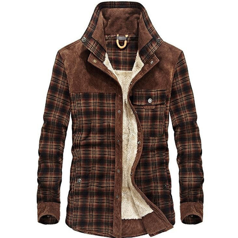 Chemise à carreaux doublée molletonnée pour homme avec col montant