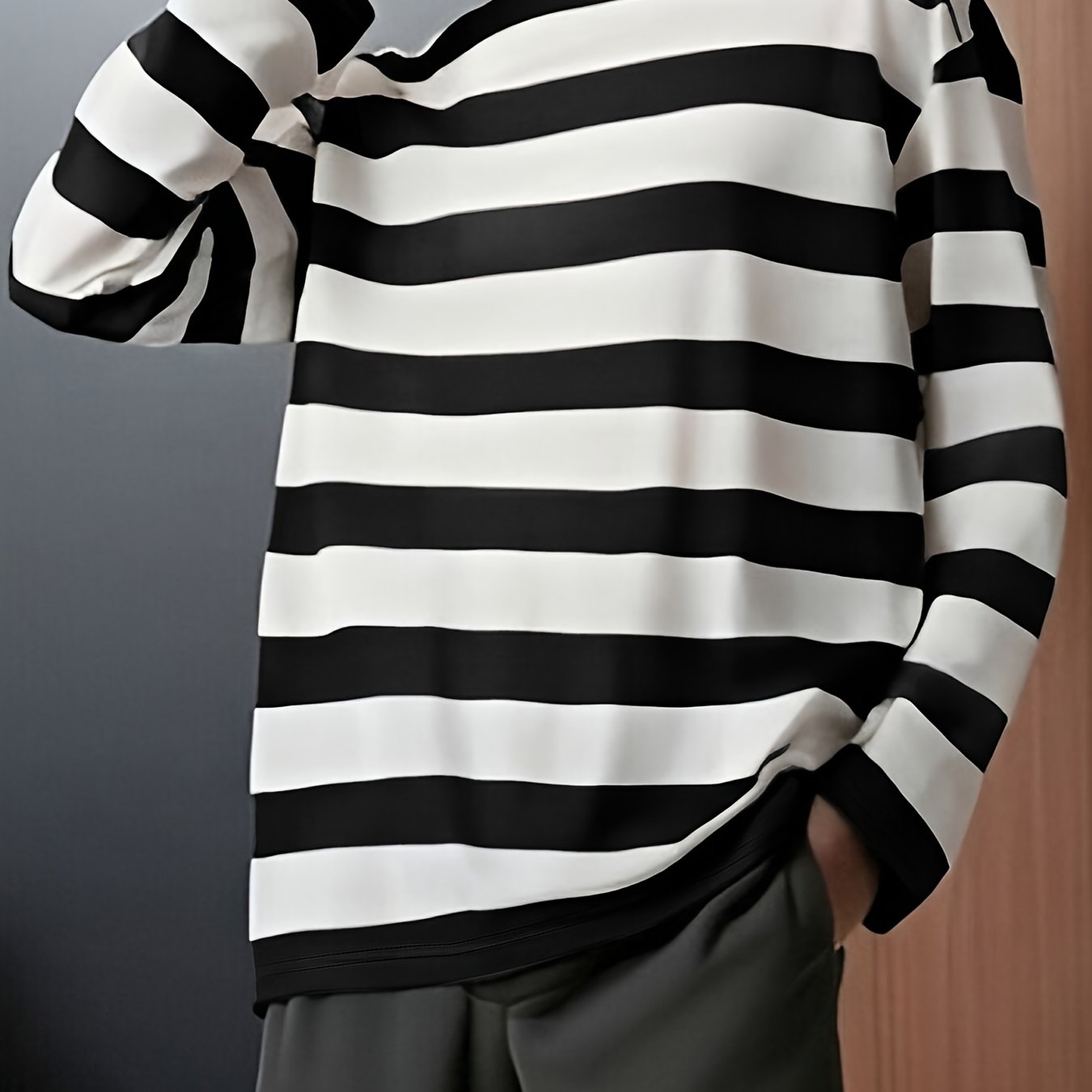 T-shirt Homme Manches Longues Rayé Col Rond Décontracté
