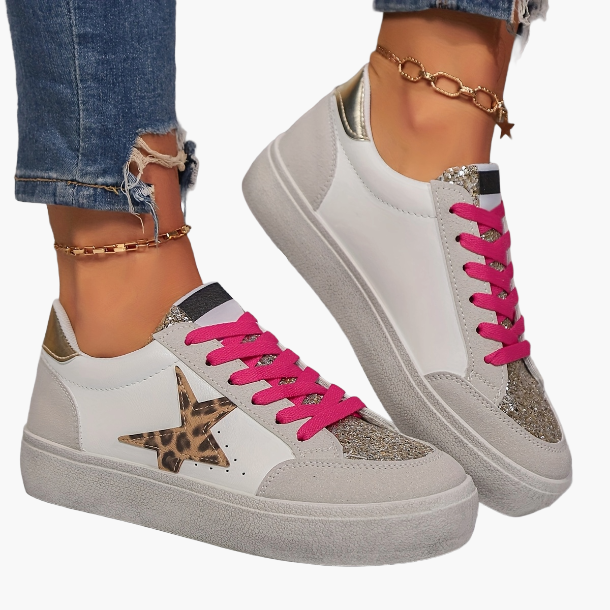 Baskets Femme Style Urbain Casual à Lacets pour Tous les Jours