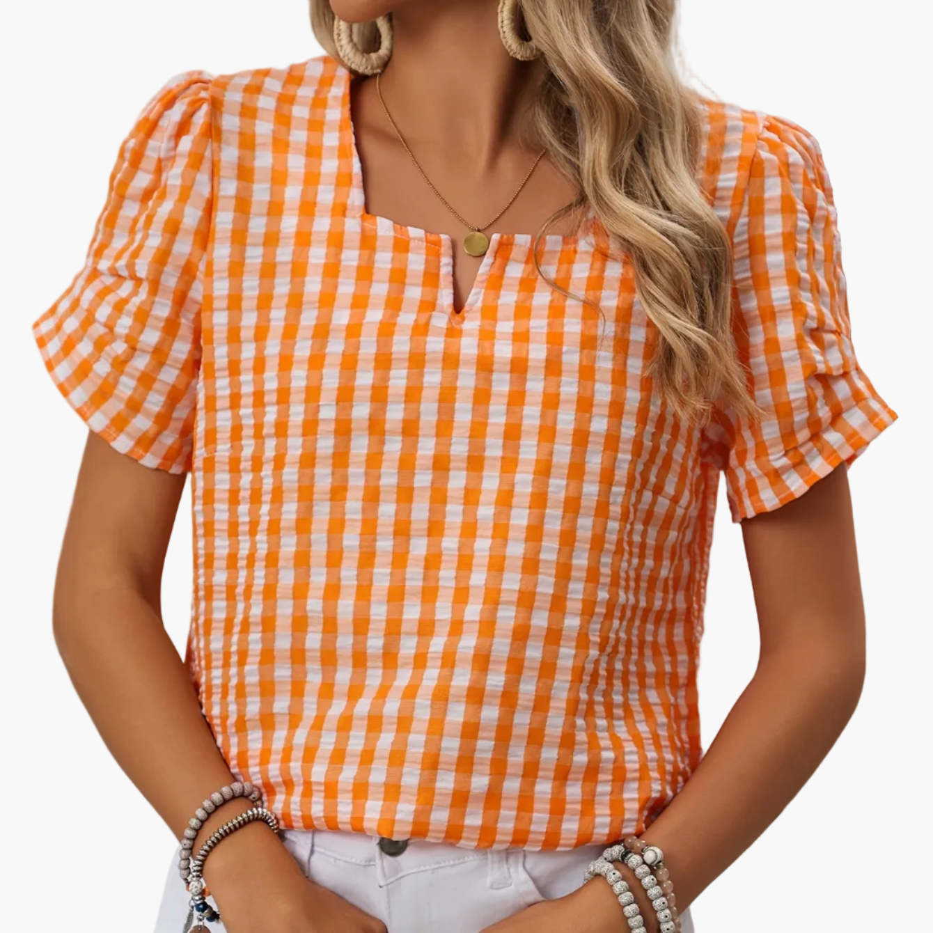 Blouse à carreaux vichy style élégant pour femme - idéale pour le printemps et l'été