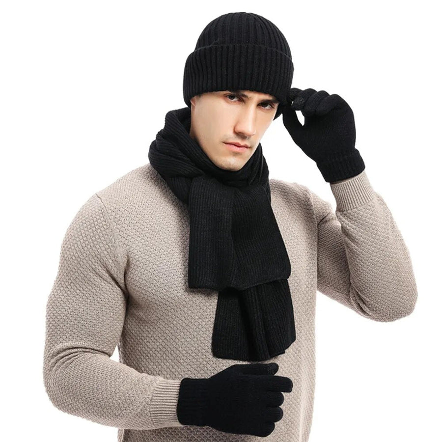 Winter Set: Beanie, Scarf and Knitted Gloves for Men