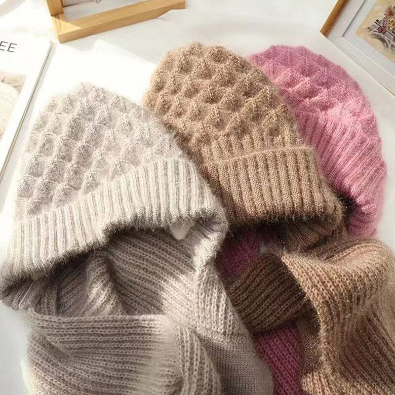 Gestricktes Mützen- und Schal-Set für Damen mit warmem Futter - in mehreren Farben erhältlich