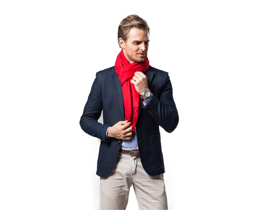 Bufanda roja lisa para hombre, suave y con flecos