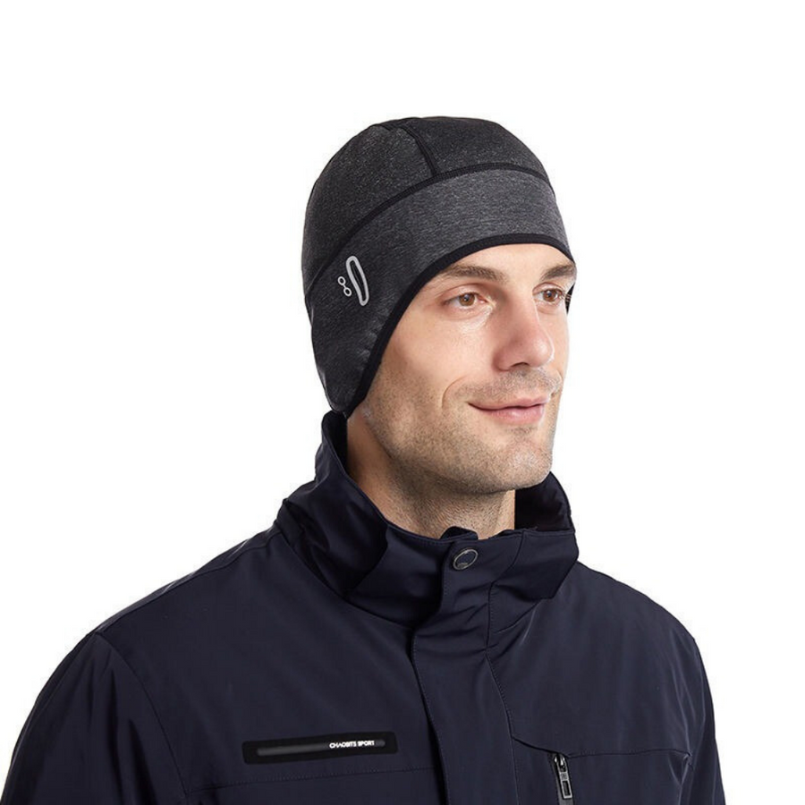 Gorro de ciclismo/deportivo forrado de forro polar con orejeras - Gris jaspeado