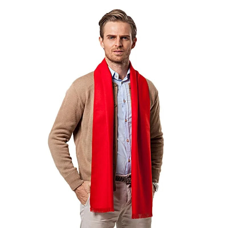 Bufanda roja lisa para hombre, suave y con flecos