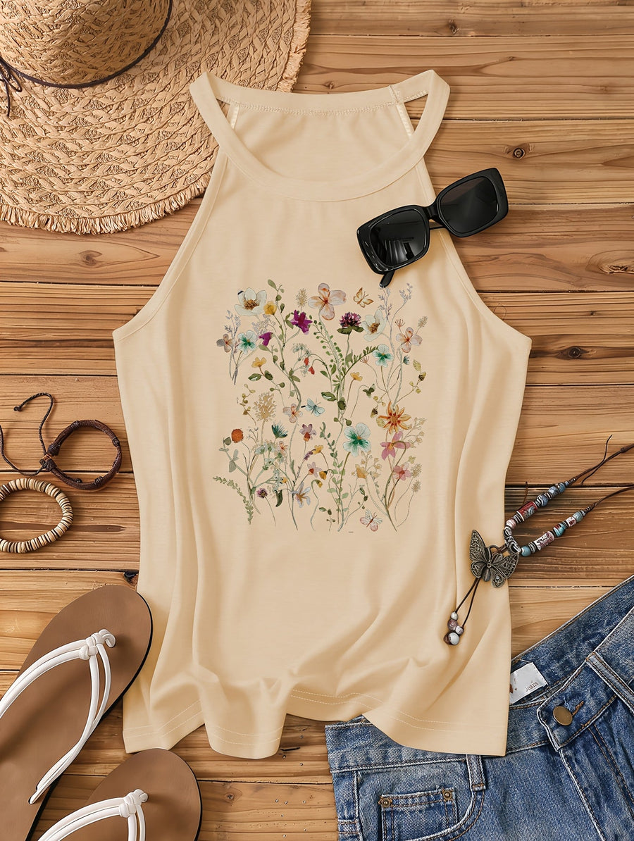 Débardeur Femme Style Bohème à Motif Fleurs Sauvages – Idéal Été et Loisirs