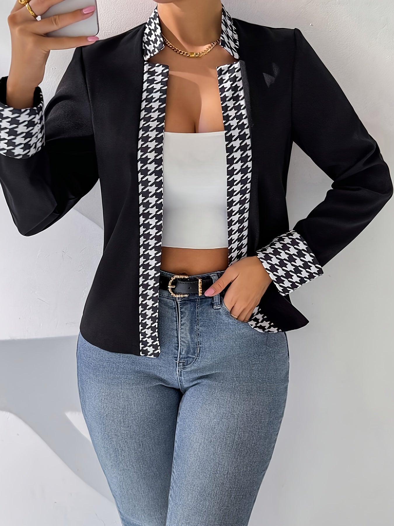 Elegante Damenblazerjacke mit geometrischem Muster für Büro und Ausgehen