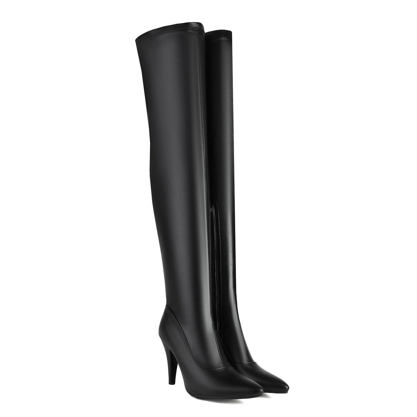 Bottes Noires Montantes Cuissardes à Talon Aiguille et Bout Pointu pour Femme