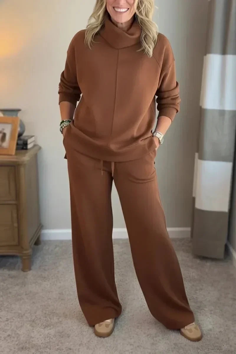 Dameset met sweater met opstaande kraag & comfortabele wijde broek