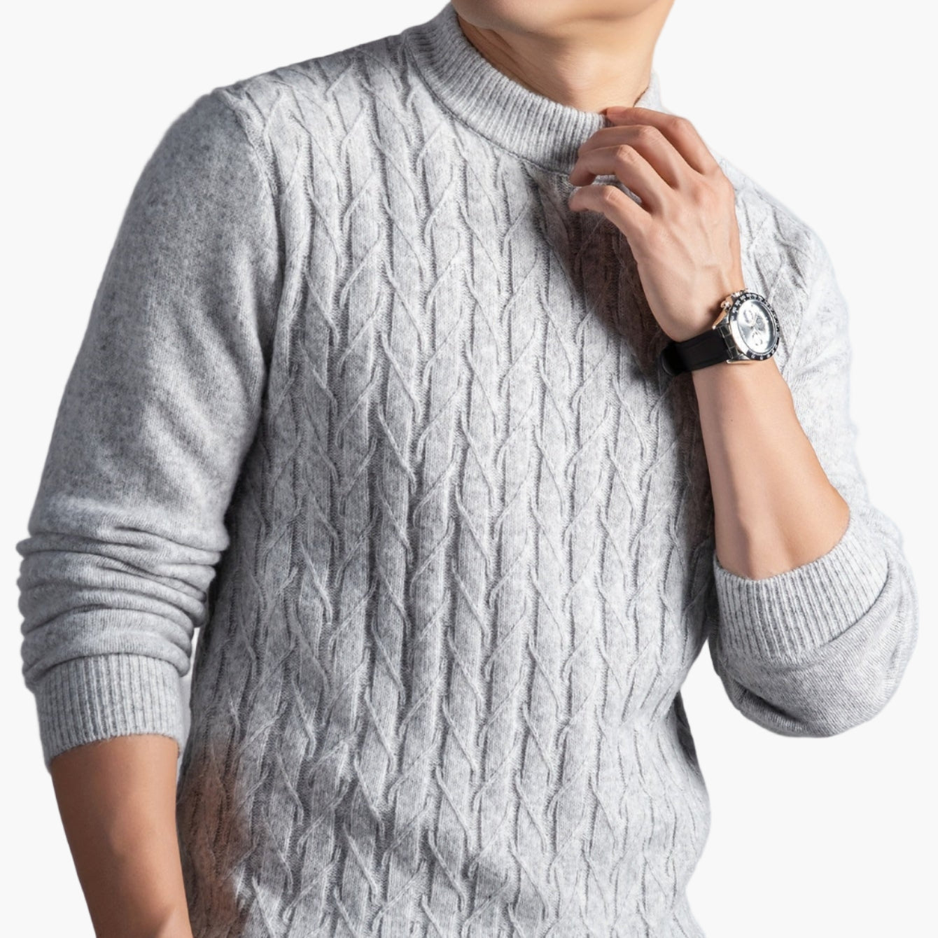 Jersey de cuello redondo estilo trenzado para hombre - Elegante y casual otoño/invierno