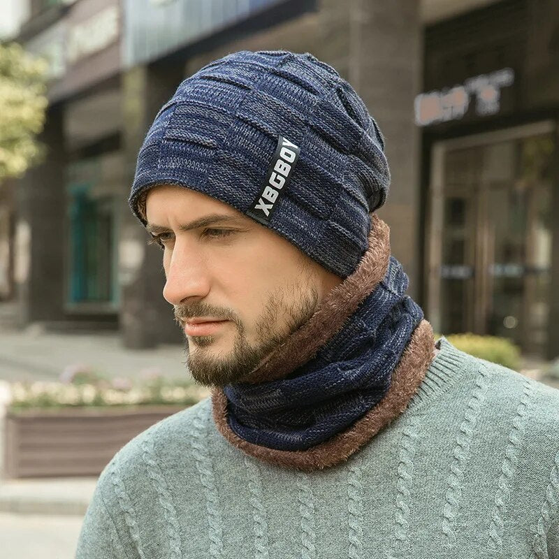 Lined Knitted Beanie and Neck Warmer, Burgundy