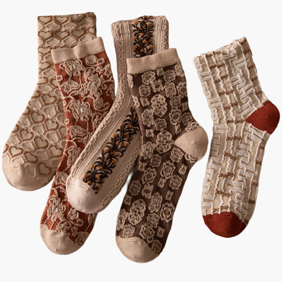 Fancy women's socks bohemian style floral pattern set of 5 pairs