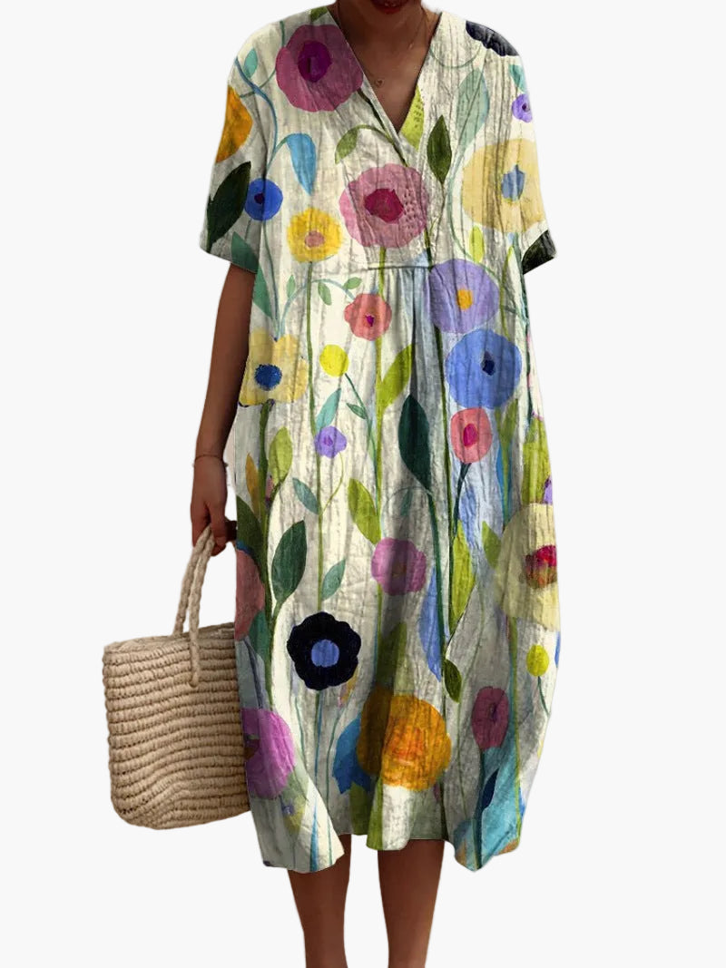 Vestido de verano suelto con estampado floral para mujer, estilo informal y elegante