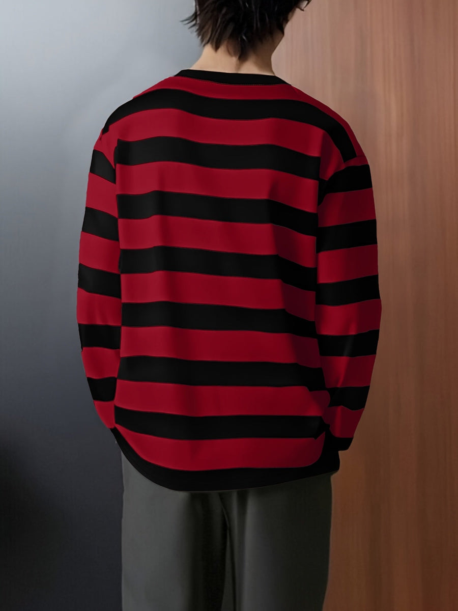 Afslappet stribet langærmet T-shirt til mænd med rund hals