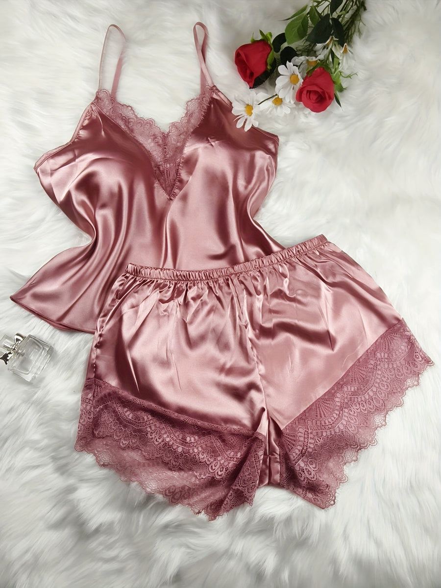 Pigiama corto donna stile sexy per la casa - completo canotta e pantaloncini con dettagli in pizzo, ideale primavera-estate