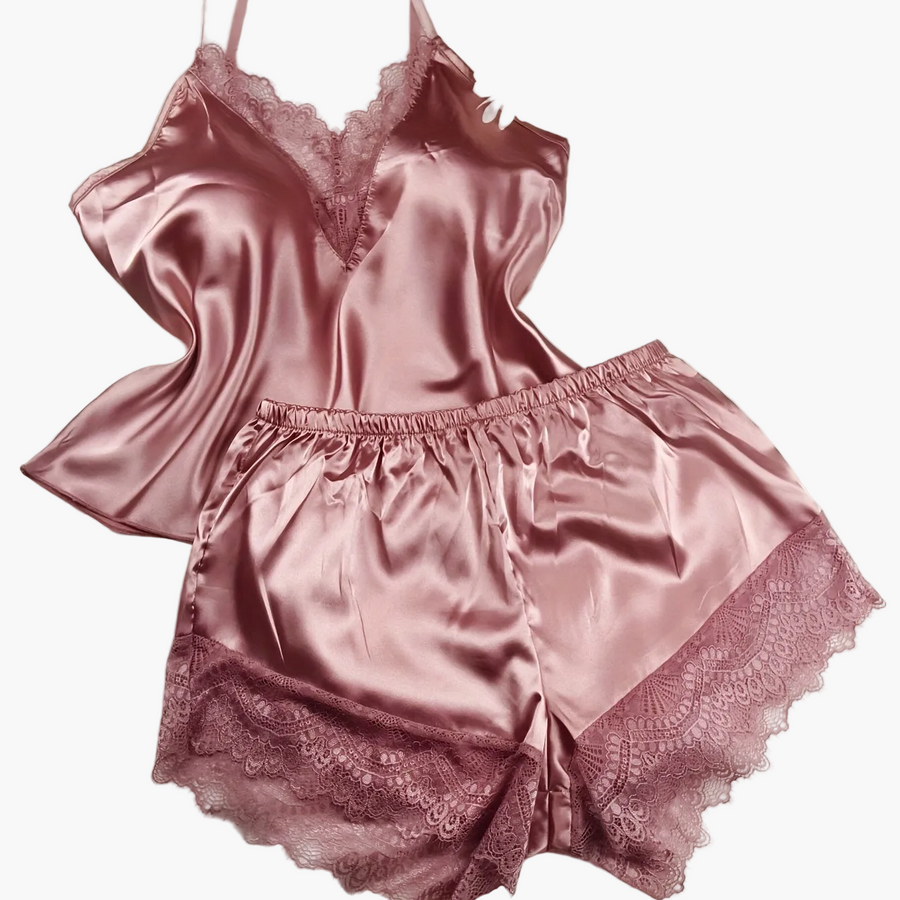 Pigiama corto donna stile sexy per la casa - completo canotta e pantaloncini con dettagli in pizzo, ideale primavera-estate