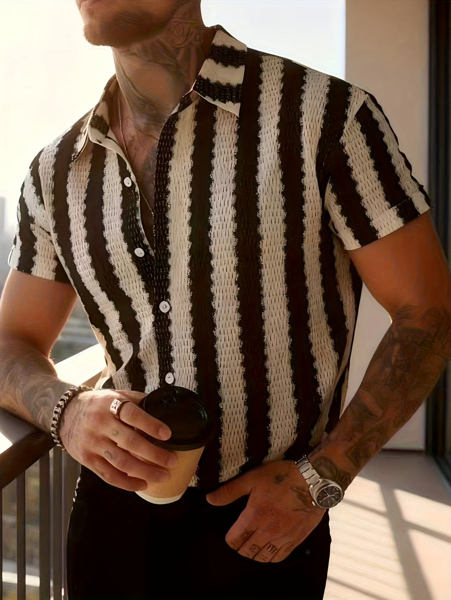 Heren Resort Overhemd met Korte Mouwen Moderne Stijl – Verticale Strepen, Casual Stedelijke Look