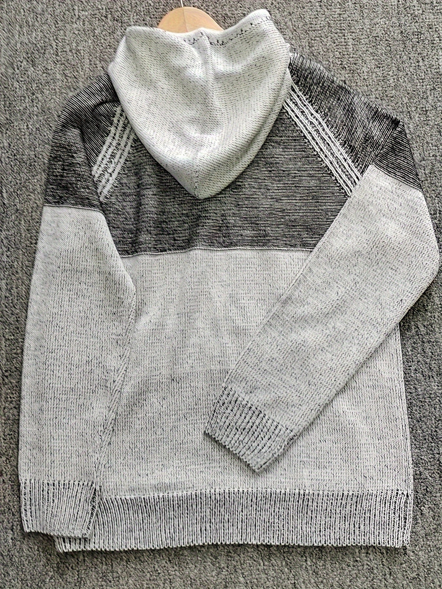 Sweat à Capuche Homme Bicolore Gris Tricot Texturé