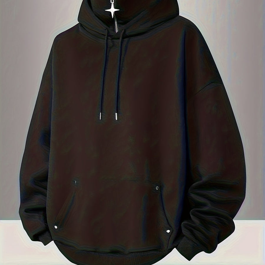 Sweat à capuche ample noir col montant zippé pendentif étoile