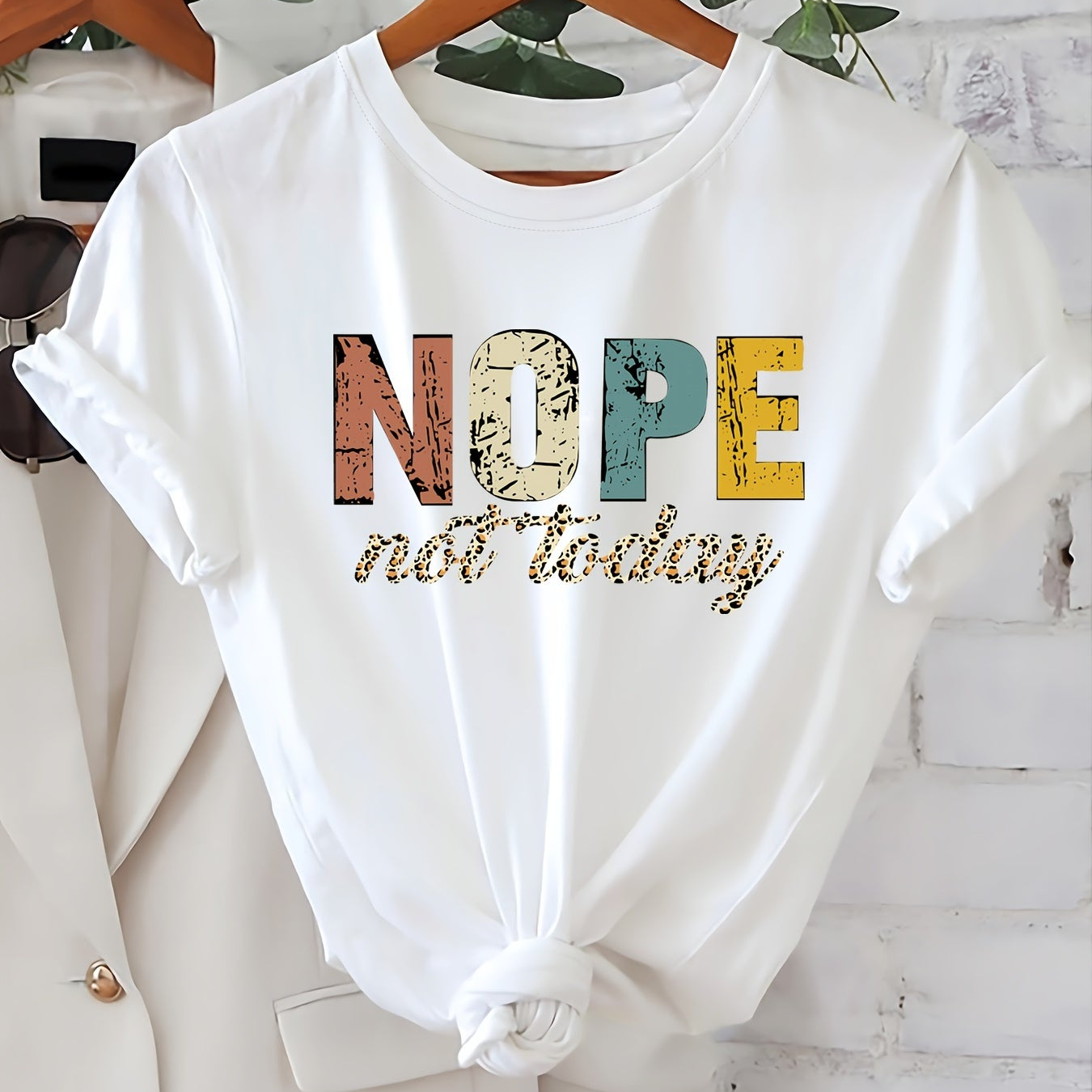 T-shirt graphique décontracté femme slogan humoristique "NOPE not today" style relax
